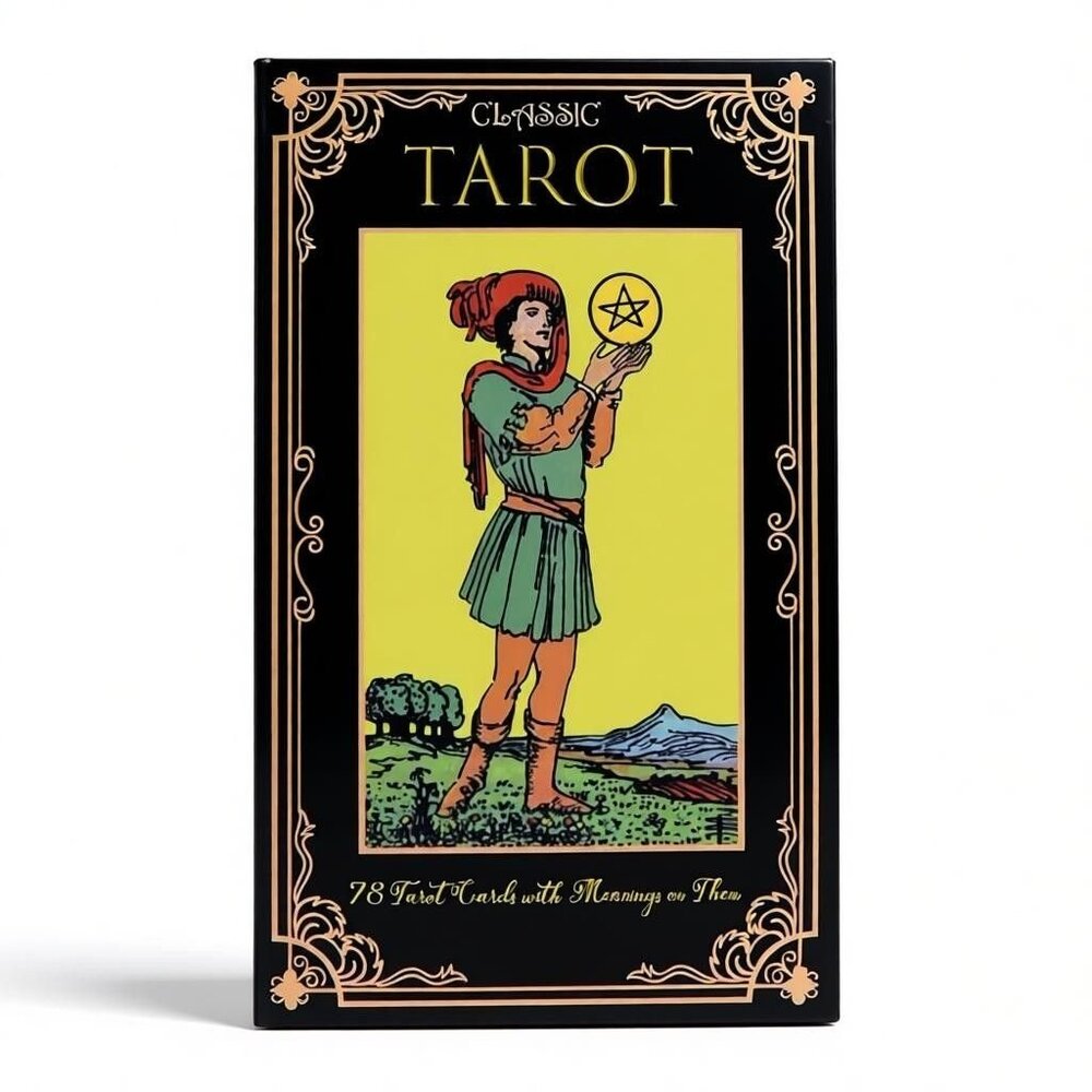 Classic Black Tarot Deck w/ Meanings Guidebook Celestial